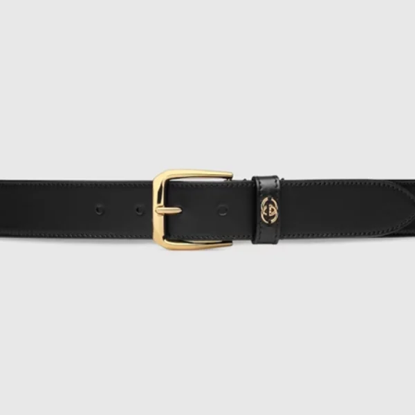 Gucci Black Leather Belt featuring signature Interlocking G detail – luxury designer accessory for timeless style