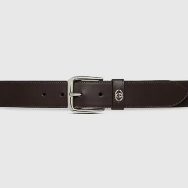 Gucci Brown Leather Belt featuring signature Interlocking G detail – luxury designer accessory for timeless style