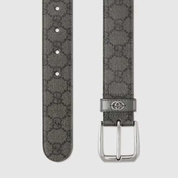 Gucci Designer Belt in GG Supreme material accented by polished Interlocking G detail for an elegant finish