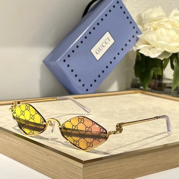 Gucci designer sunglasses with unique geometric frame, styled for statement looks