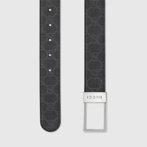 Gucci Designer Belt crafted in Black GG Supreme canvas, accented with signature rectangular buckle for a modern finish