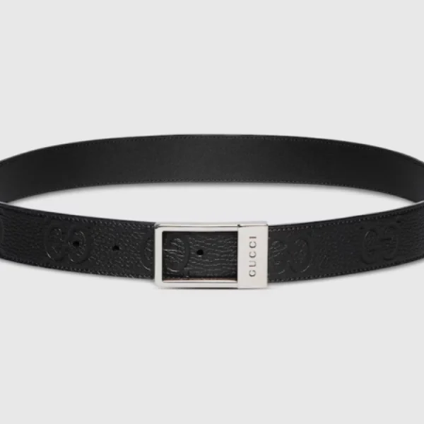 Gucci GG Belt in Black Maxi GG canvas with bold rectangular buckle – luxury designer statement accessory