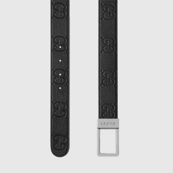 Gucci Designer Belt in Black Maxi GG canvas, accented with sleek rectangular buckle for a modern luxury look