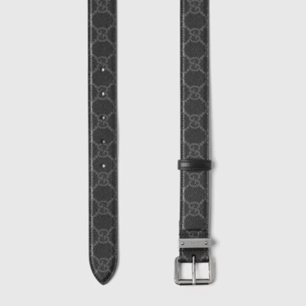 Gucci GG Emblem Black Leather Belt featuring iconic square buckle for a bold designer look
