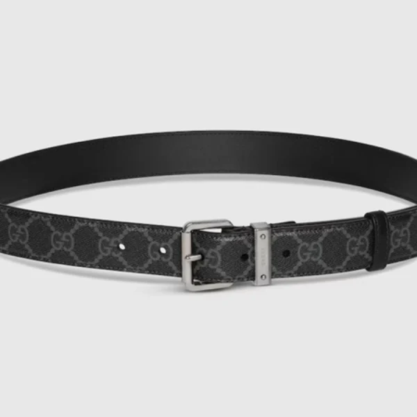 Gucci GG Emblem Belt in black leather with signature square buckle – luxury designer accessory