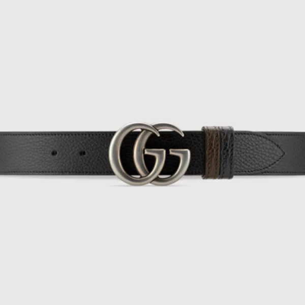 Gucci GG Marmont Reversible Belt in black and brown leather with gold double G buckle – versatile designer accessory