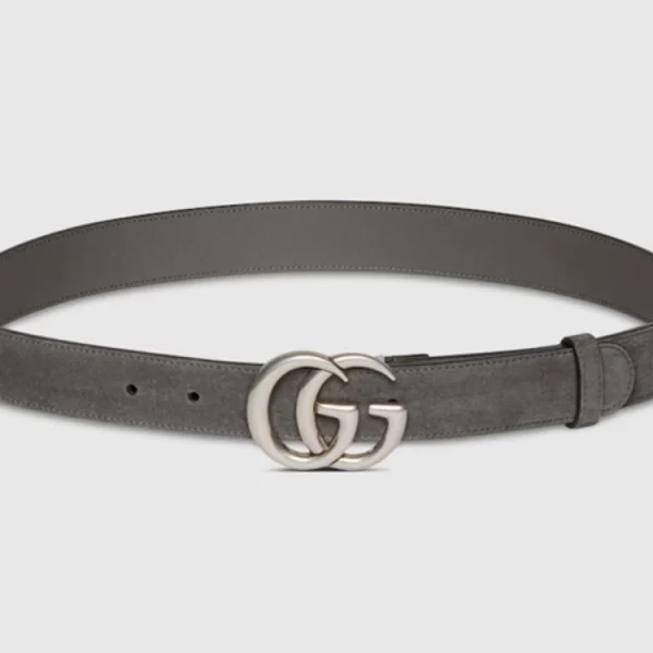 Gucci GG Marmont Thin Belt in dark grey leather with signature gold GG buckle – luxury women’s designer belt