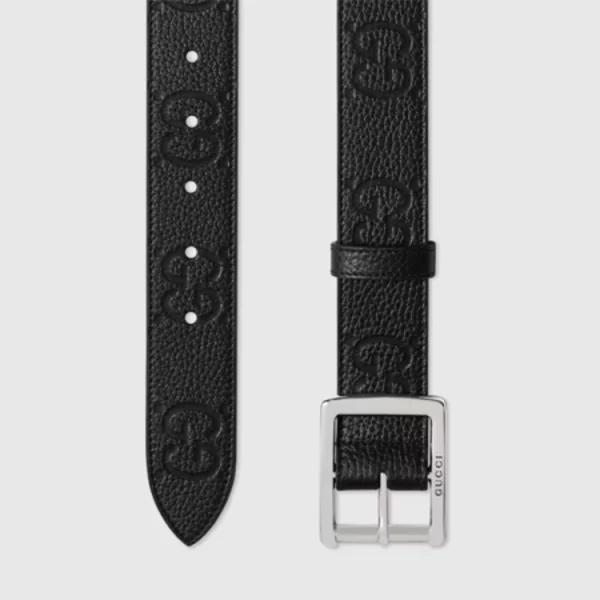 Gucci Designer Belt in rubber-effect leather featuring signature Jumbo GG pattern for a contemporary statement look