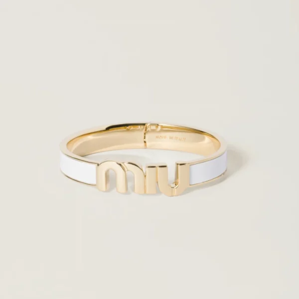 Miu Miu Enameled Metal Bracelet White with glossy finish and elegant modern design