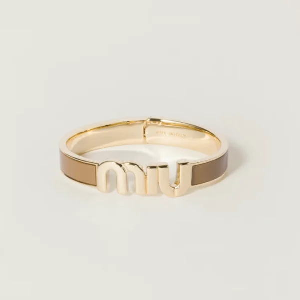 Miu Miu Enameled Metal Bracelet Caramel with smooth glossy finish and stylish contemporary design