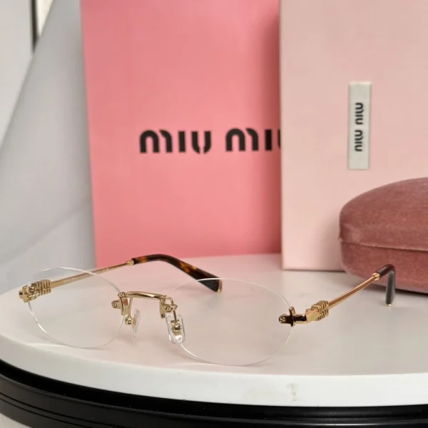 Close-up of Miu Miu sunglasses with elegant design and polished finish