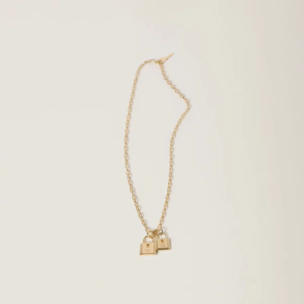 Miu Miu gold metal necklace with polished finish and minimalist design