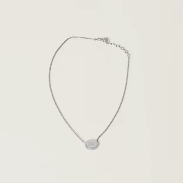 Miu Miu white metal necklace with sleek finish and minimalist design