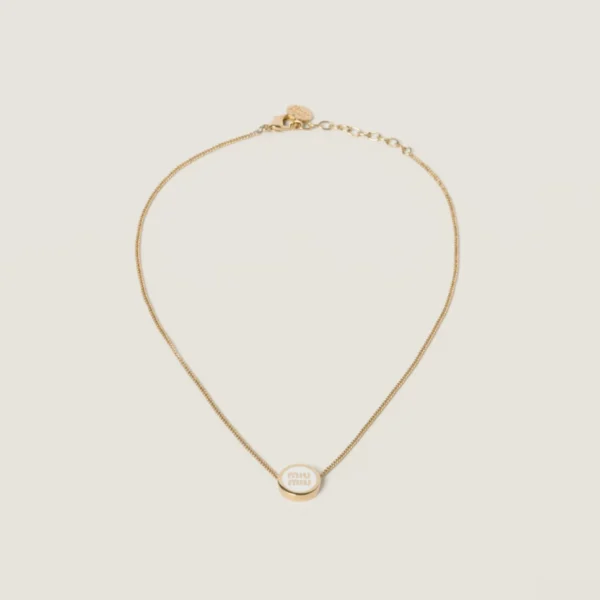 Miu Miu metal necklace in white finish with sleek minimalist design