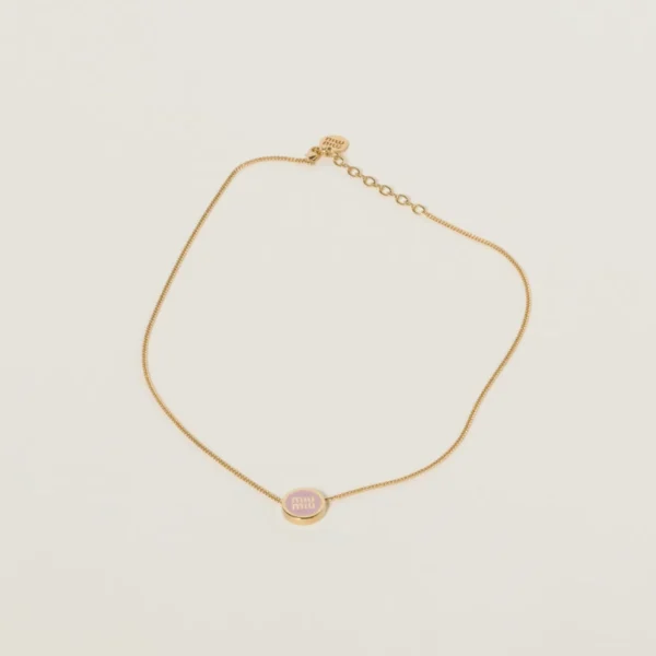 Miu Miu metal necklace in orchid pink with sleek and feminine design