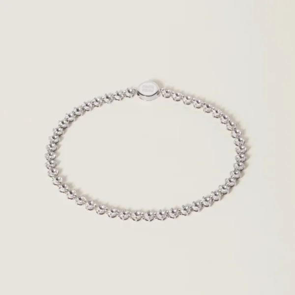 Miu Miu white metal necklace adorned with sparkling white crystals and polished finish