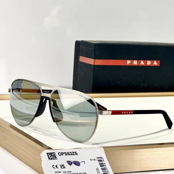 Side profile of Prada Linea Rossa sunglasses showcasing curved arms and high-performance rubberized finish