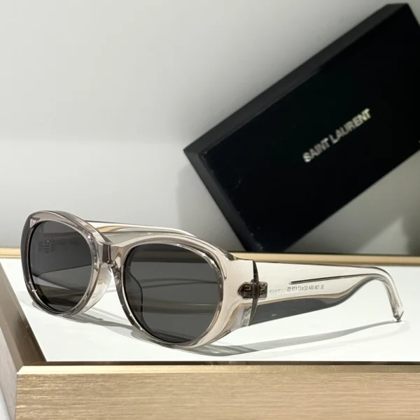 Close-up of the Saint Laurent SL 736 sunglasses showcasing premium acetate and classic rectangular shape