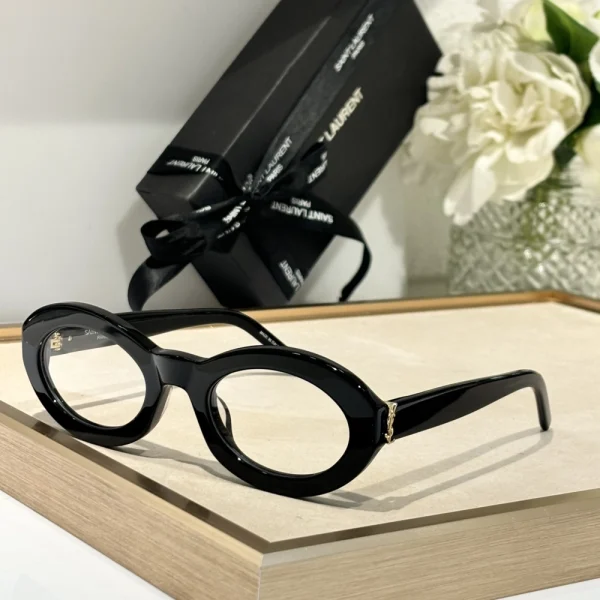 Front-facing Saint Laurent SL M136 sunglasses showcasing minimal rectangular design and polished finish