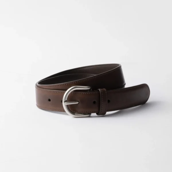Prada Antiqued Leather Belt Ebony featuring rich leather finish and classic Italian craftsmanship