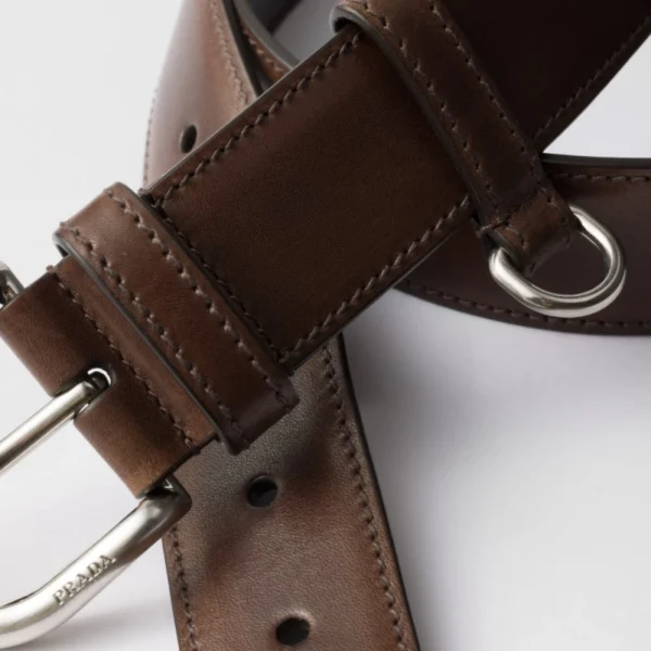 Luxury Prada Antiqued Leather Belt Ebony designed for modern elegance and lasting quality