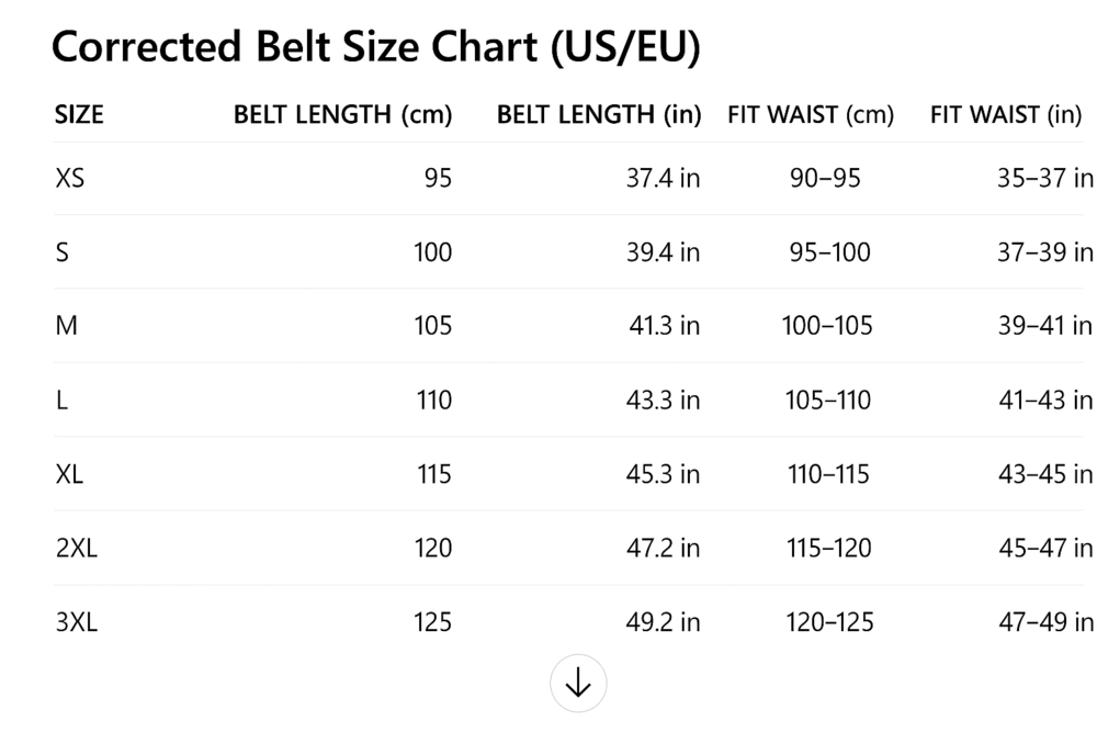 belt size
