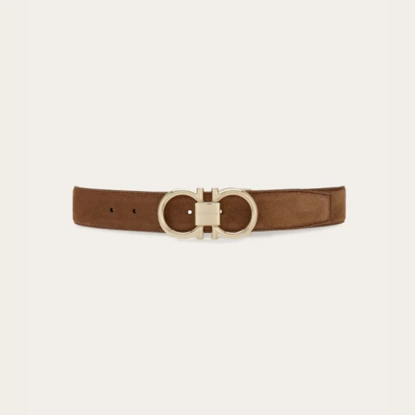 Ferragamo Adjustable Gancini Belt in brown leather featuring iconic Gancini buckle and refined Italian craftsmanship