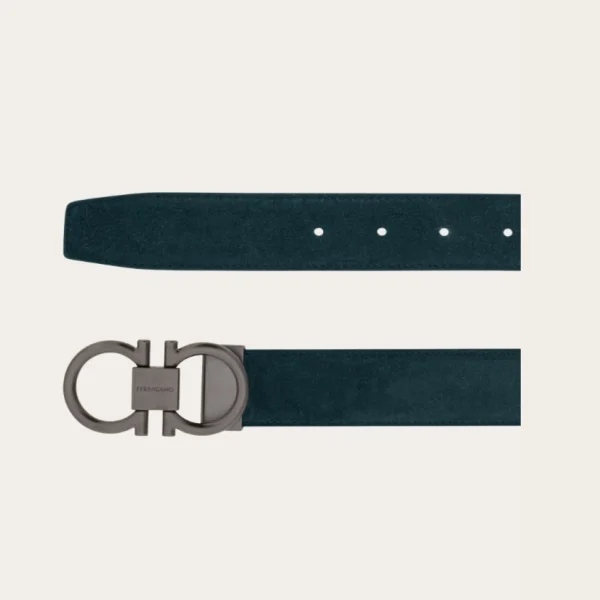Luxury Ferragamo Gancini Belt in moss green featuring adjustable fit and timeless craftsmanship