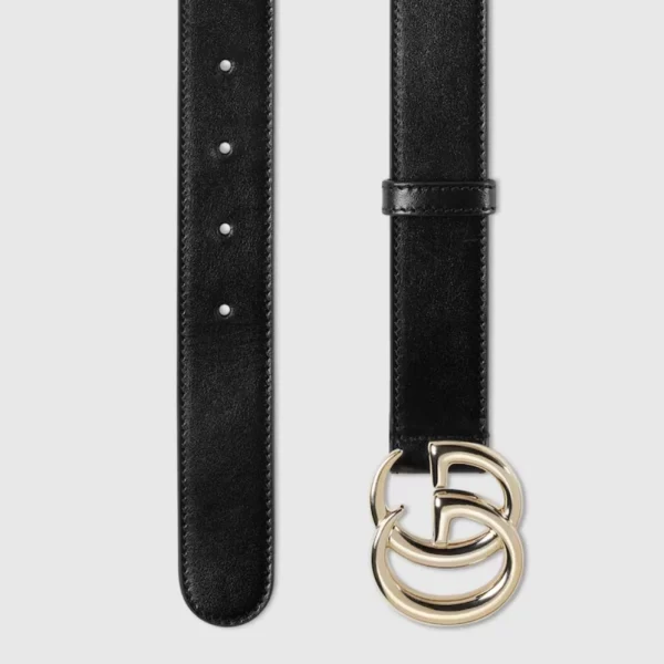 Slim Gucci Marmont Belt in black featuring fine leather strap and signature vintage-style GG hardware
