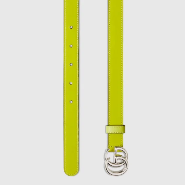Vibrant Gucci GG Marmont Belt in bright green with thin leather strap and iconic double G hardware for a bold statement