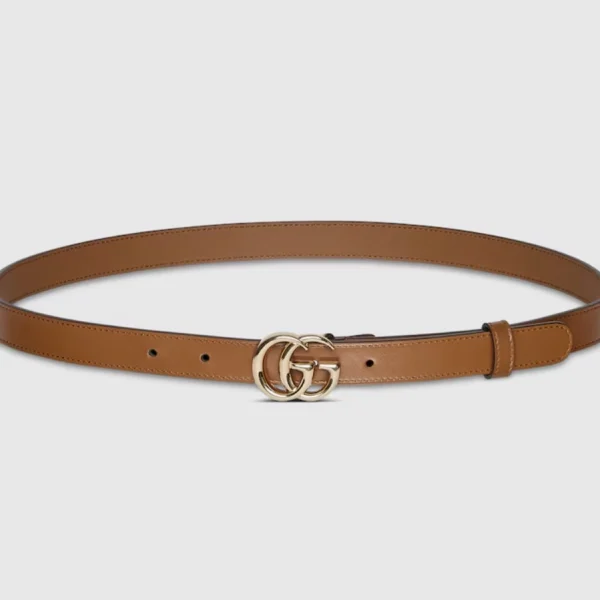 Gucci GG Marmont Thin Belt featuring iconic double G buckle and smooth leather for a refined, minimalist look