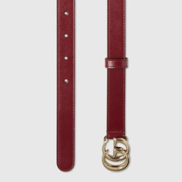 Slim Gucci GG Marmont Belt in deep Rosso Ancora red, featuring fine leather and signature GG hardware
