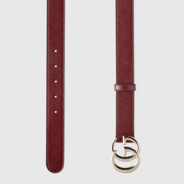 Elegant Gucci GG Marmont Belt in signature Rosso Ancora red with slim leather strap and iconic GG hardware