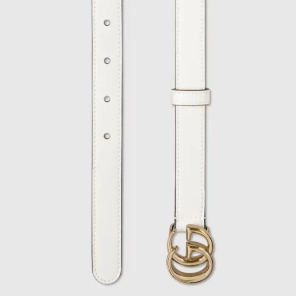 Elegant Gucci GG Marmont Belt in white featuring slim leather strap and iconic double G detail
