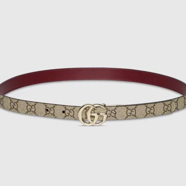 Gucci Reversible GG Marmont Thin Belt featuring dual-sided leather design and signature gold double G buckle