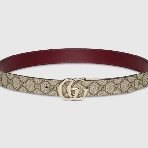 Gucci Reversible GG Marmont Wide Belt crafted in premium leather with iconic double G buckle and versatile two-sided design