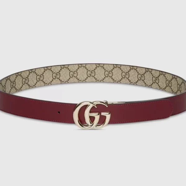 Bold Gucci GG Marmont Wide Belt featuring a reversible strap and antique gold GG hardware for flexible styling