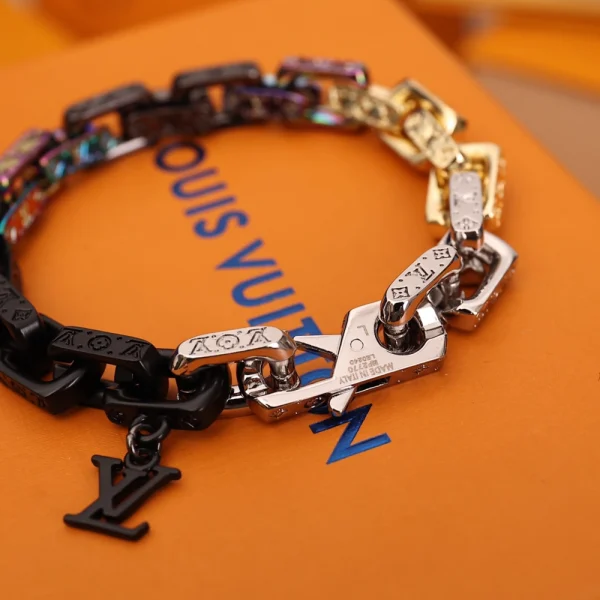 Side angle of Louis Vuitton Monogram Chain Bracelet with secure clasp