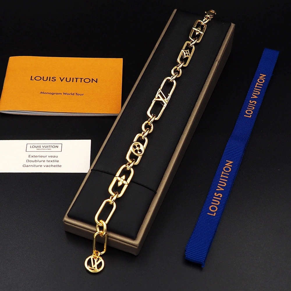 Side view of the My LV Chain Bracelet with adjustable clasp and subtle branding details