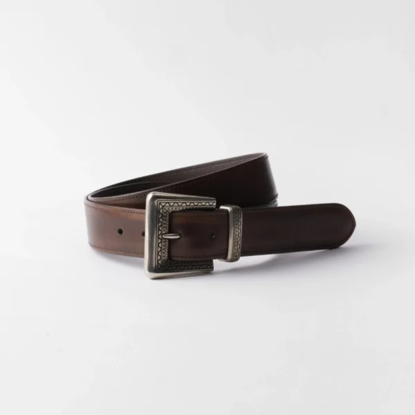 Prada Antiqued Leather Belt Ebony crafted from premium antiqued leather with refined Italian design