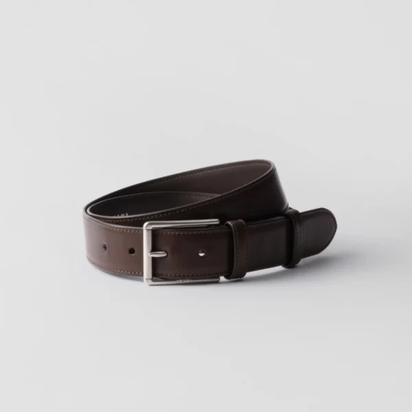 Prada Antiqued Leather Belt Ebony showcasing vintage-inspired design and premium Italian quality