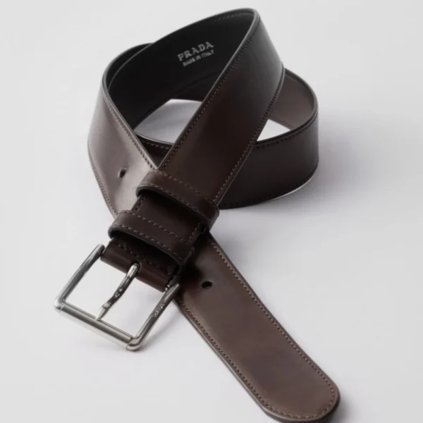 Elegant Prada Antiqued Leather Belt Ebony offering timeless style and durable craftsmanship