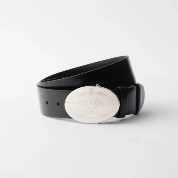 Prada Brushed Leather Belt Black featuring textured leather with elegant Italian craftsmanship