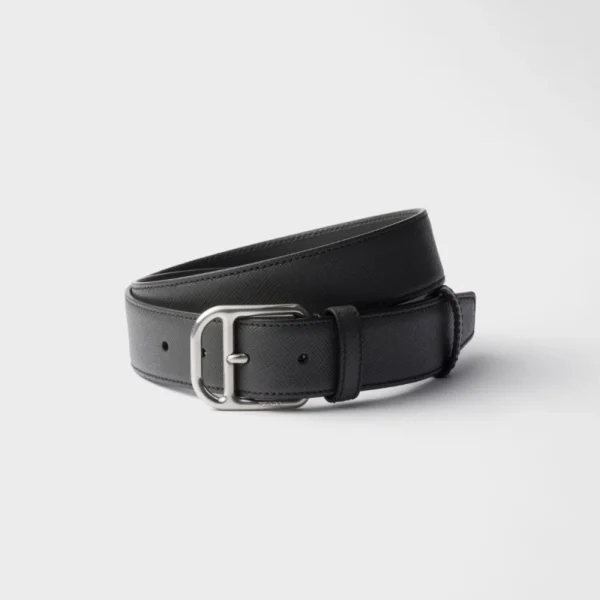 Prada Saffiano Leather Belt Anthracite Gray crafted from signature saffiano leather with sleek Italian design