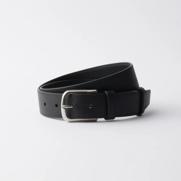 Prada Saffiano Leather Belt Black crafted from signature saffiano leather with sleek Italian design