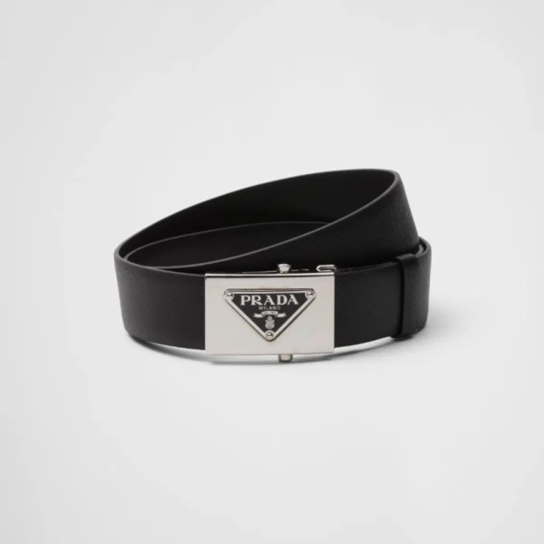 Prada Saffiano Leather Belt Black featuring iconic saffiano texture and elegant Italian craftsmanship