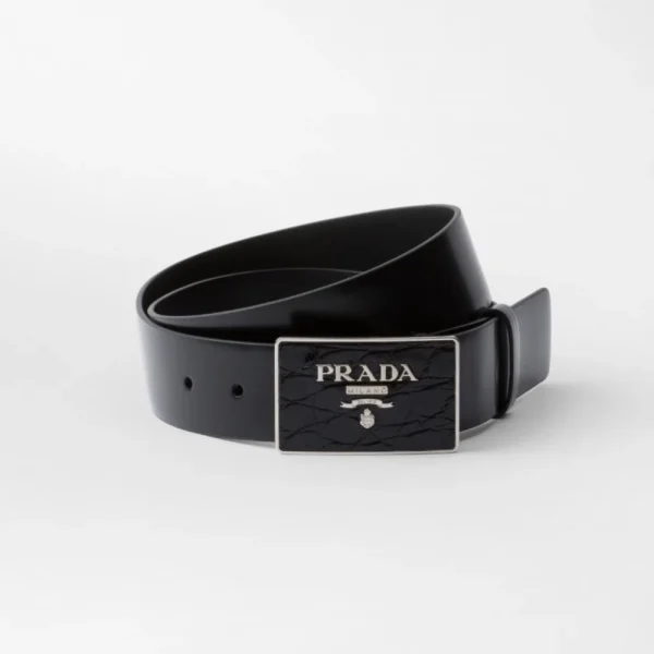 Prada Saffiano Leather Belt Black with refined texture and sleek Italian design