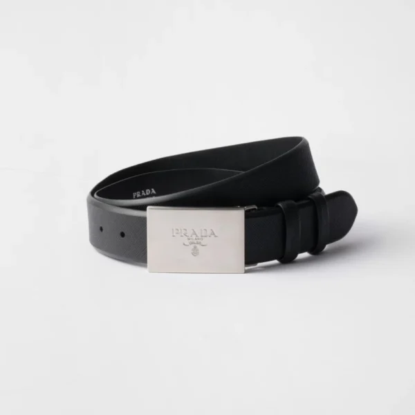 Prada Saffiano Leather Belt Black featuring signature textured leather and sleek Italian design