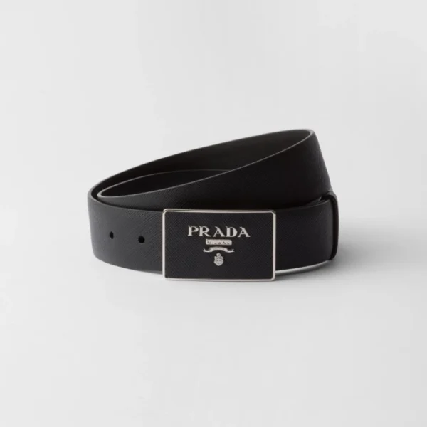 Prada Saffiano Leather Luxury Belt Black featuring iconic saffiano texture and elegant Italian design