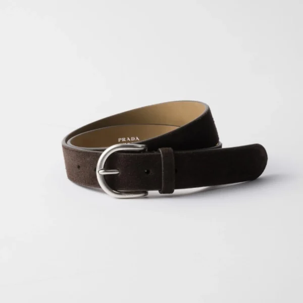 Prada Suede Belt Dark Brown crafted from fine suede leather with elegant Italian design